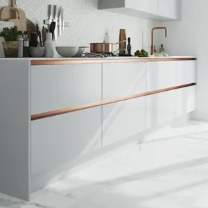 GoodHome Stevia Gloss grey Slab Highline Cabinet door (W)300mm (H)715mm (T)18mm