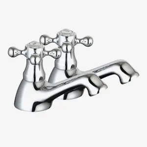 Nes Home Trafford Traditional Cross Head Basin Hot & Cold Tap Pair & Waste Chrome