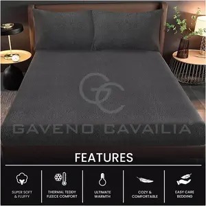 GC GAVENO CAVAILIA Teddy Bear Plain Fitted Sheet Double Charcoal Fleece Thermal Warm Super Soft & Warm Fluffy Fitted Bed sheet