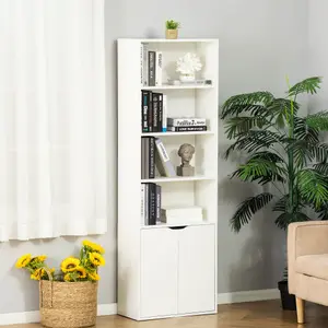 HOMCOM 2 Door 4 Shelves Bookcase Wooden Storage Cabinet Display Unit White