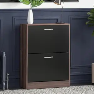 8 Pair Flip Down Shoe Storage Cabinet Organiser Hallway Furniture Walnut/Black