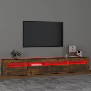 Berkfield TV Cabinet with LED Lights Smoked Oak 240x35x40 cm