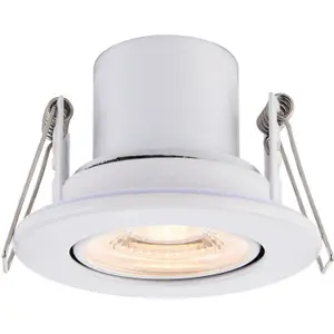 2 PACK Recessed Tiltable Ceiling Downlight - 8.5W Warm White LED - Matt White