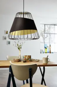 Hanging Ceiling Pendant Light Black Wire & Gold 1x 60W E27 Feature Lamp