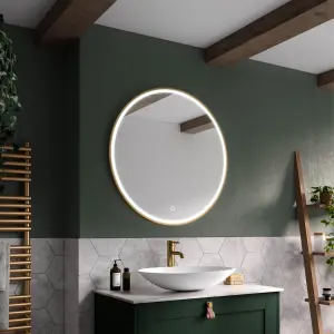 Sensio Frontier Brushed brass effect Circular Wall-mounted Bathroom Illuminated mirror (H)80cm (W)80cm