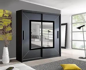 Stylish Bedroom Sliding Wardrobe - Storage Space & Sleek Design comes in Width 100cm/120cm/150cm/180cm/203cm/250cm (Black, 150cm)