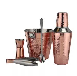 Cocktail Shaker Copper Finished Cocktail Shaker Set Bartender Kit Mixers Utensils 5pc Set