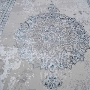 Blue Grey Traditional Medallion Bordered Living Area Rug 240x330cm