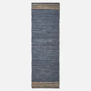 Homescapes Grey Recycled Leather Handwoven Stripe Rug, 66 x 200 cm