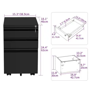 Carreiro 3 Drawer Steel Filing Cabinet Black