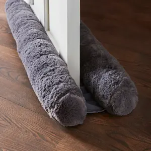 Catherine Lansfield Faux Fur Door Draught Excluder Charcoal Grey