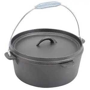 Black Cast Iron Dutch Oven Sauce Pan with Handle for Camping