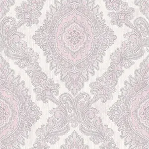 Wallquest Villa Rosa Damask Pink Wallpaper Floral Classic Acrylic Coated