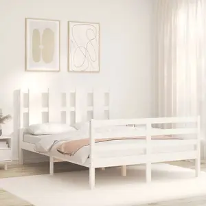 Berkfield Bed Frame with Headboard White Small Double Solid Wood