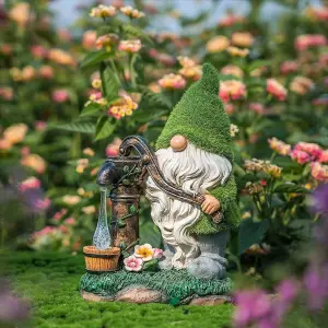 Solar Gnome Garden Ornament LED Water Pump Home Patio Flower Bed Lighting