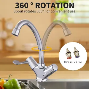 BATHWEST Kitchen Sink Mixer Tap for Basin, Brass Construction, with Twin Levers & Swivel Faucet