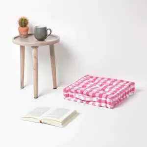 Homescapes Pink Block Check Cotton Gingham Floor Cushion, 50 x 50 cm