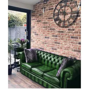 Chesterfield 3 Seater Antique Green Leather Sofa Bespoke In Classic Style