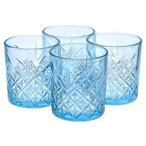 URBNLIVING 8 Pcs Combopack of 450ml & 345ml Whiskey Scotch Vodka Tumbler Blue Glassware Set