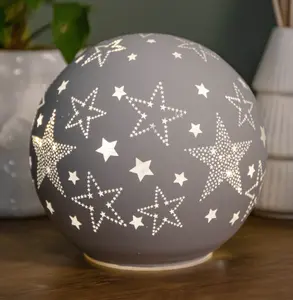 15cm Battery Operated Light up Star Glass Ball in White with Warm White LEDs