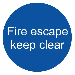 Fire escape keep clear PVC Safety sign, (H)100mm (W)100mm