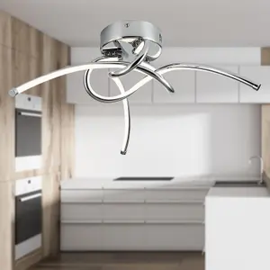 First Choice Lighting Set of 2 Twist Chrome LED Flush Ceiling Lights