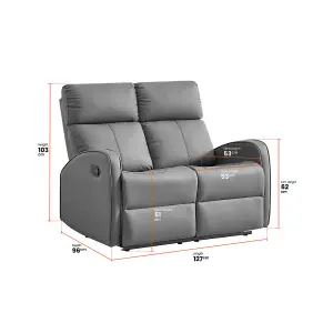 2 Seater Manual Reclining Sofa in Grey Leather - Parma