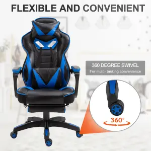 Vinsetto Gaming Chair Ergonomic Reclining Manual Footrest Wheels Stylish Blue