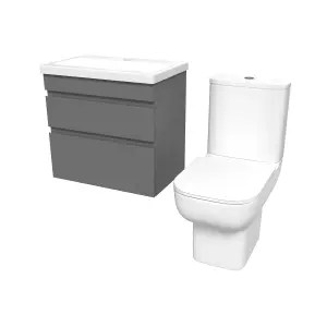 Nes Home 600mm Steel Grey Wall Hung Drawers Vanity Unit & Rimless Toilet Set