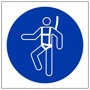 Safety Harness Logo Mandatory PPE Sign - Adhesive Vinyl 200x200mm (x3)