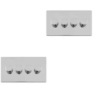 2 PACK 4 Gang Dimmer Switch 2 Way LED SCREWLESS POLISHED CHROME Light Dimming