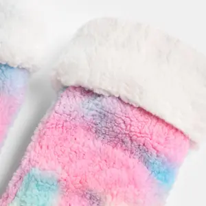 Teddy Fleece Womens Bed Socks Fluffy 2 Pairs Sherpa Non Slip Sole, Tie Dye