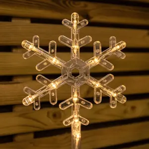 43cm Set of 4 Light up Large Snowflake Christmas Garden Path Lights with 64 Warm White LEDs