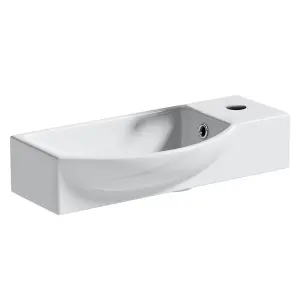 460mm Curved Wall Hung 1 Tap Hole Basin Chrome Sleek Waterfall Tap & Bottle Trap Waste