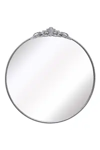 MirrorOutlet Crown - Silver Metal Framed Round Decorative Wall Mirror 39" X 39" (100x100CM)