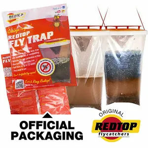 Redtop Fly Trap Transparent Hanging Fly Catchers Red Top Non-Toxic Disposable with Fly Bait traps & kills up to 20,000 flies