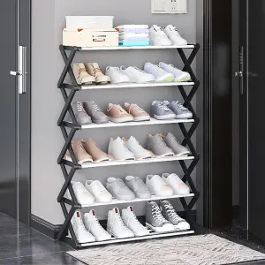 Black 6-Tier Foldable Narrow Space Saving Metal Shoe Rack Shoe Storage for 18 Pairs Shoe Organiser