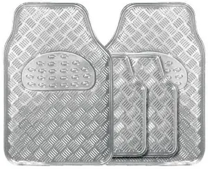 4pc Heavy Duty Silver Alloy Checker Plate Mat Aluminium Effect Car Mats Set Van