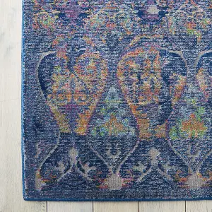 Navy Multicolour Traditional Persian Easy to Clean Floral Rug For Dining Room Bedroom And Living Room-122cm X 183cm