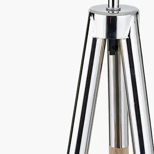 Silver Metal and Wood Grain Tripod Floor Lamp