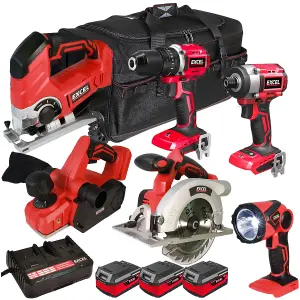 Excel 18V Cordless 6 Piece Tool Kit with 3 x 4.0Ah Batteries & Charger in Bag EXL29261