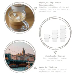 LAV 12pc Cozy Stacking Glass Coffee Cups & Saucer Set - 270ml