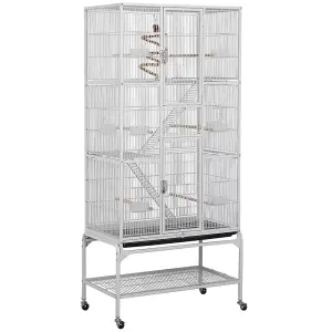 Yaheetech White Rolling Metal Bird Cage with Detachable Stand Large