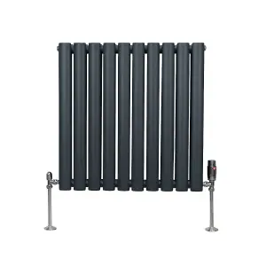 Oval Column Radiator & Valves - 600mm x 600mm - Anthracite Grey