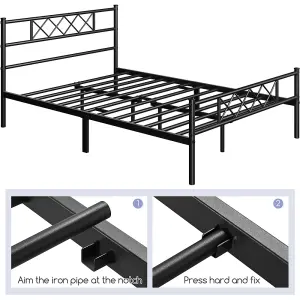 Yaheetech Black 5ft King Metal Bed Frame with Cross-design Headboard & Footboard