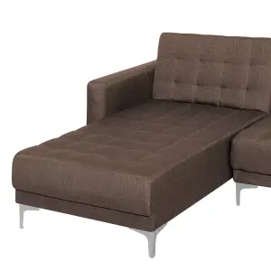 Right Hand Fabric Corner Sofa with Ottoman Brown ABERDEEN