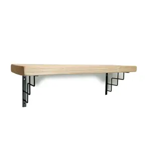 Solid Wood Handmade Rustical Shelf Unprimed 225mm 9 inch with Black Metal Bracket SQUARE Length of 160cm