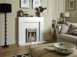 Adam Miami Fireplace in Pure White with Helios Electric Fire in Brushed Steel, 48 Inch