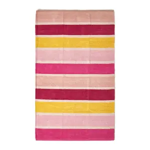 Homescapes Cotton Chenille Striped Rug Pink Beige Red Yellow Candy, 90 x 150 cm