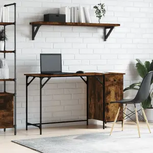 Berkfield Computer Desk Smoked Oak 131x48x75 cm Engineered Wood